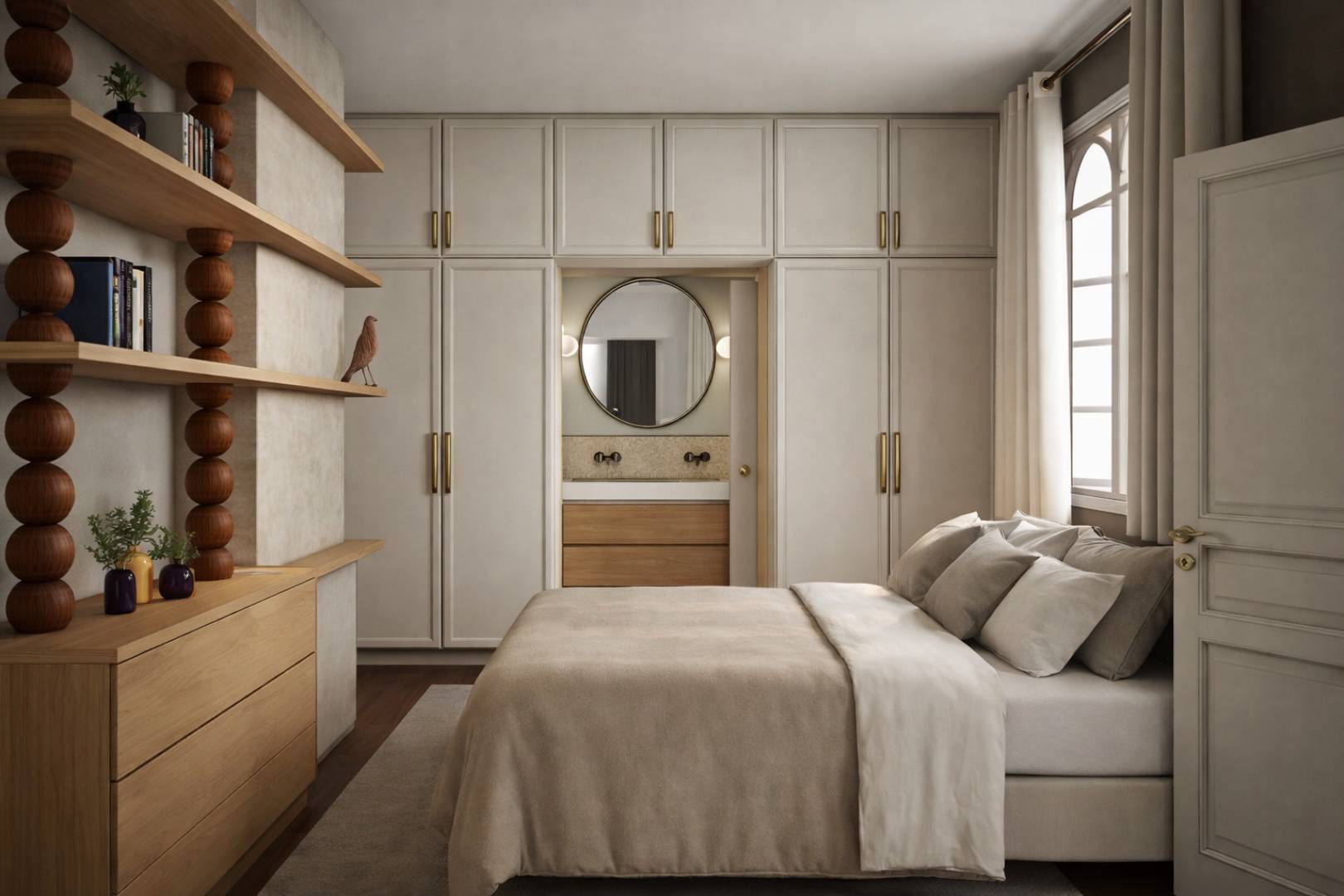 Chambre à coucher avec des rangements sur mesure